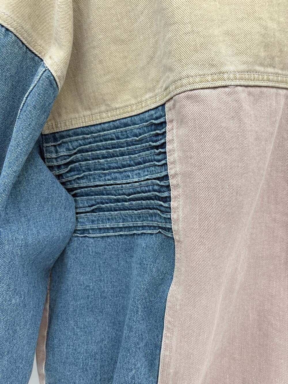 Together! Vintage 90s Pastel Colorblock Patchwork Denim Jacket Sz L - Picture 6 of 6